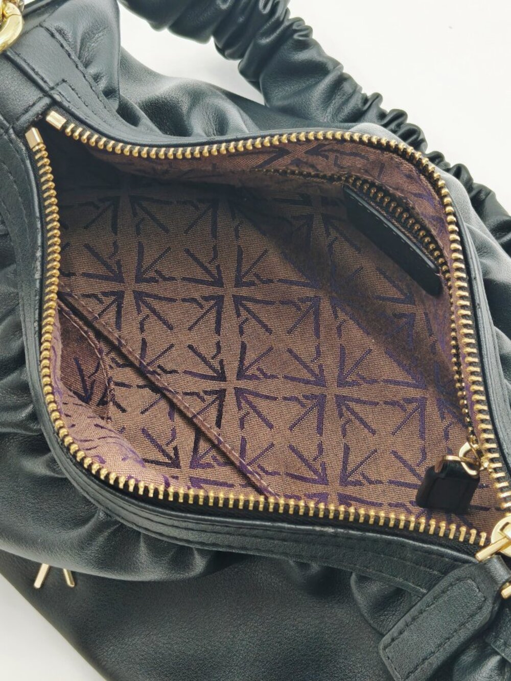 MANU Atelier Black Ruched Leather Shoulder Bag Gold Hardware - Picture 9 of 13